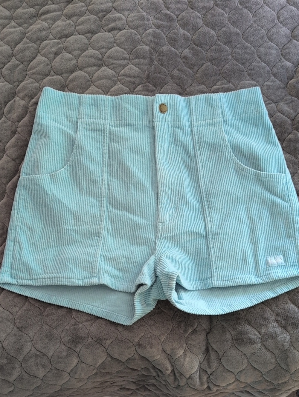High-Waist Vintage Corduroy Women’s Shorts in Light Blue